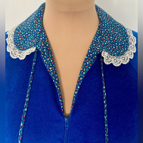 Vintage 60s Velour Cottagecore Bathrobe *Petite* EVELYN PEARSON Blue Caftan - Picture 3 of 7